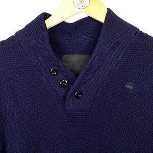 G-Star Raw RC Tain Fisherman Sweater Shawl Collar Mens Sz M Navy Blue Nautical